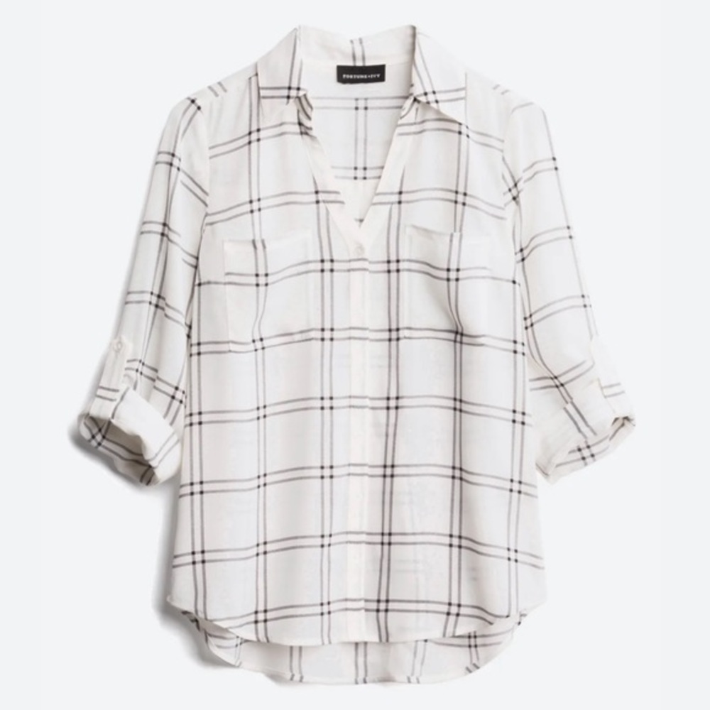 StitchFix Fortune + Ivy Christelle Button Down Blouse. White and black. Size XS